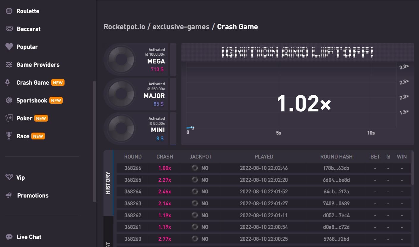 Crash Rocketpot Casino Exclusive
