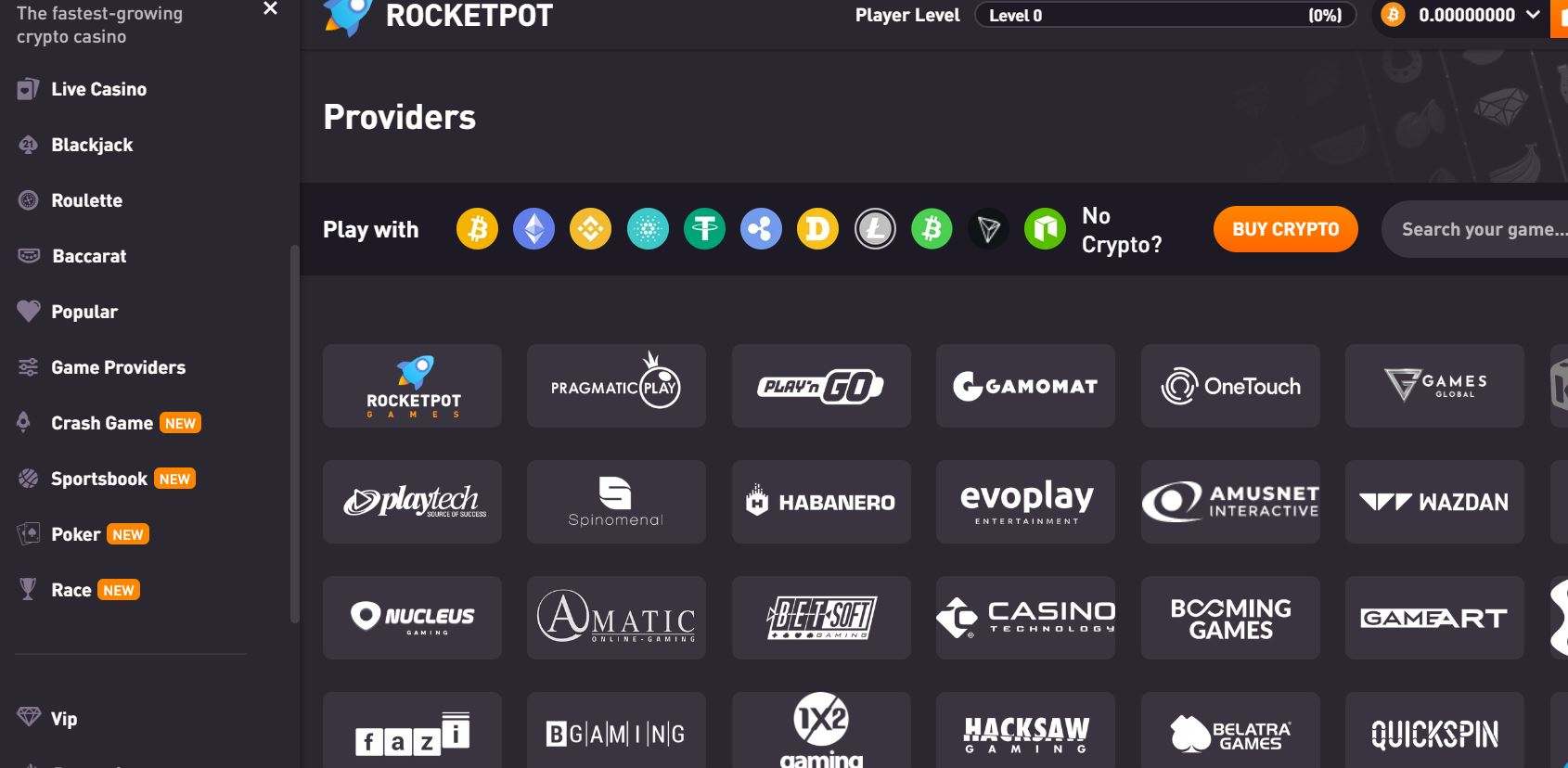 Rocketpot casino providers