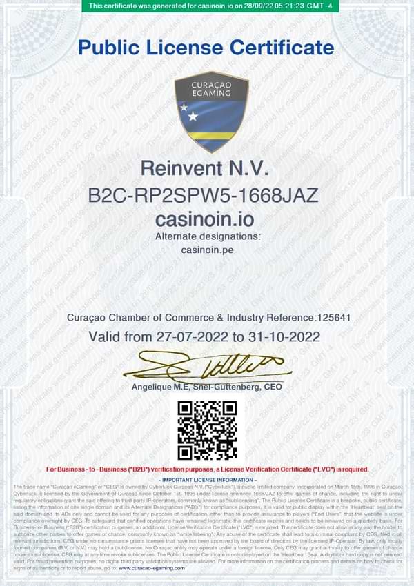Казино Casinoin io лицензия